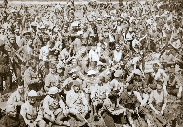 Royal Fusiliers resting after the storming of La Boiselle, France, World War I, 1916. Creator: Unknown.