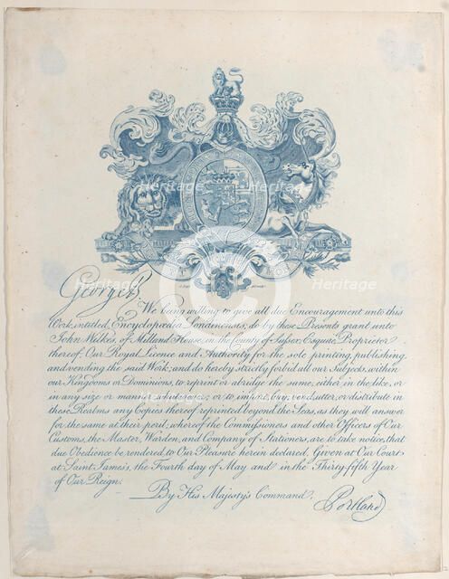 Royal Licence and Copyright for Encyclopaedia Londinesis, 19th century., 19th century. Creator: Anon.