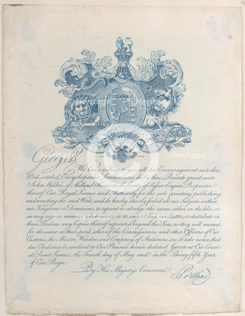 Royal Licence and Copyright for Encyclopaedia Londinesis, 19th century., 19th century. Creator: Anon.