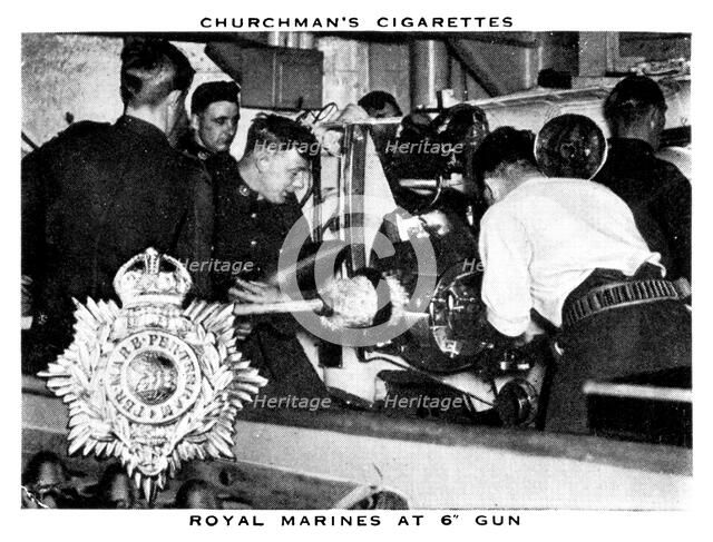 Royal Marines at 6 Gun, 1937.Artist: WA & AC Churchman