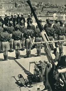 Royal Marines at the parade celebrating the successful defence of Malta, World War II, 1943 (1944). Creator: Unknown