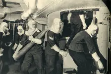 Royal Marines handling ammunition on board HMS Illustrious World War II, c1939-c1943 (1944). Creator: Unknown