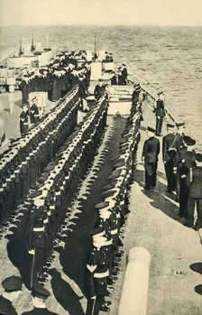 Royal Marines lined up on parade on board a ship, World War II, c1939-c1943 (1944). Creator: Unknown