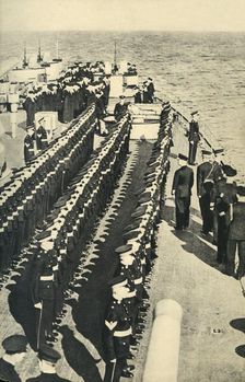 Royal Marines lined up on parade on board a ship, World War II, c1939-c1943 (1944). Creator: Unknown