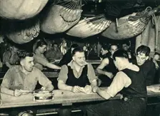 Royal Marines on their mess deck on board a ship, World War II, c1939-c1943 (1944). Creator: Unknown