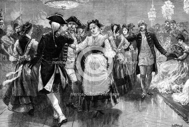 Royal Marriage Festivities at Berlin: costume quadrille danced before the Emperor and Empress, 1881. Creator: William Heysham Overend.