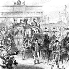 Royal Marriage - state entry of the bride into Berlin: procession passing the Brandenburg Gate, 1881 Creator: Unknown