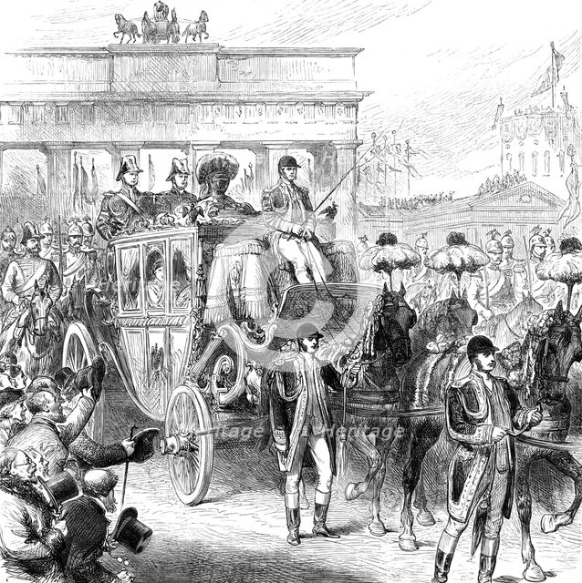 Royal Marriage - state entry of the bride into Berlin: procession passing the Brandenburg Gate, 1881 Creator: Unknown.