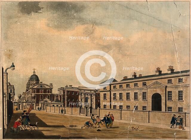 Royal Naval Hospital, Greenwich, a distant three-quarter view of the Hall and Chapel..., 1786. Creator: Charles White.