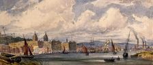 Royal Naval Hospital Greenwich, viewed from afar with many ships in the foreground. Creator: Unknown