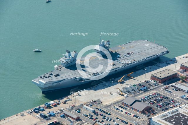 Royal Navy aircraft carrier HMS Queen Elizabeth (R08), HM Naval Base, Portsmouth, 2018. Creator: Historic England.