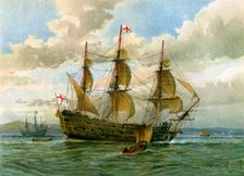Royal Navy battle ship, c1650 (c1890-c1893).Artist: William Frederick Mitchell
