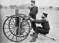 Royal Navy Maxim gun practice at Whale island, Portsmouth, Hampshire, 1896.Artist: Gregory & Co
