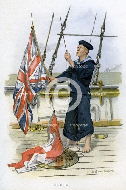 Royal Navy sailor signalling, c1890-c1893. Artist: William Christian Symons