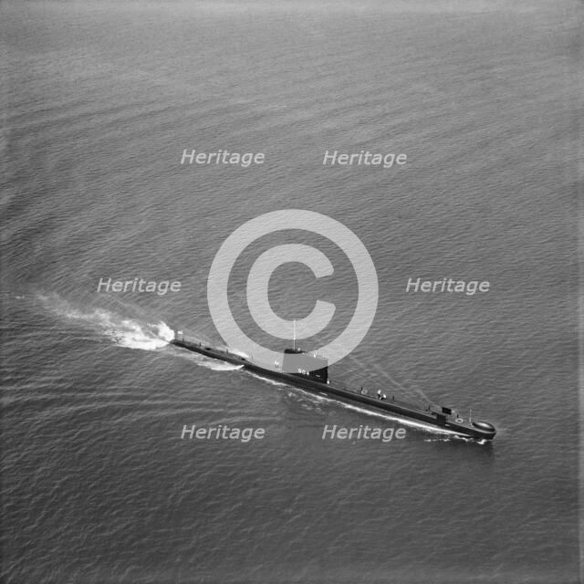 Royal Navy submarine HMS 'Grampus' off Portsmouth, Hampshire, 1962. Artist: Franks.