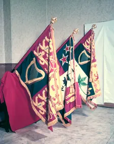 Royal, New Zealand and Canadian standards carried at the coronation of Queen Elizabeth II, 1953. Creator: Arthur Charles Kirby Ware