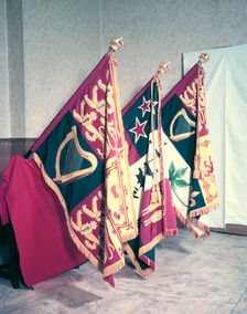 Royal, New Zealand and Canadian standards carried at the coronation of Queen Elizabeth II, 1953. Creator: Arthur Charles Kirby Ware