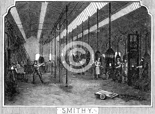 Royal Small Arms Factory, Enfield: Smithy, 1861. Creator: William James Palmer.