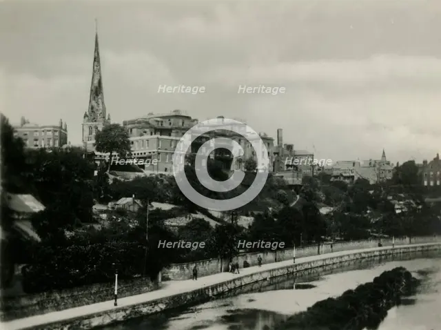 'Royal Salop Infirmary from English Bridge, Shrewsbury', c1920s. Creator: Unknown.