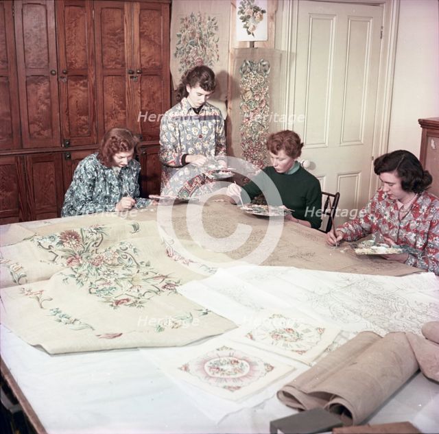 Royal School of Needlework, c1955. Women painting Creator: Arthur Charles Kirby Ware.