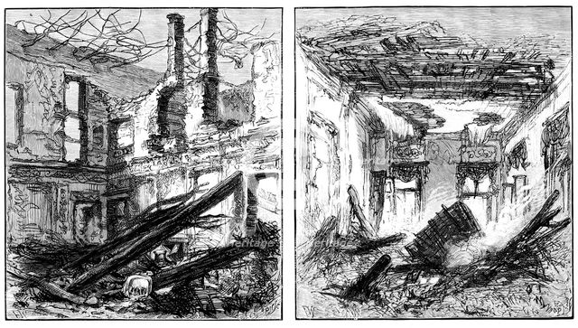Royal Palace of Laeken, Brussels, destroyed by fire: Dining-Room and the King’s private room, 1890. Creators: Unknown, P Naumann.