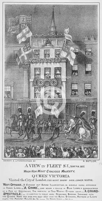 Royal procession on Fleet Street, City of London, 1837. Artist: Augustus Butler