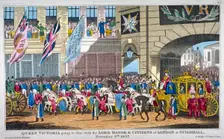 Royal procession passing Temple Bar, London, 1837. Artist: Anon