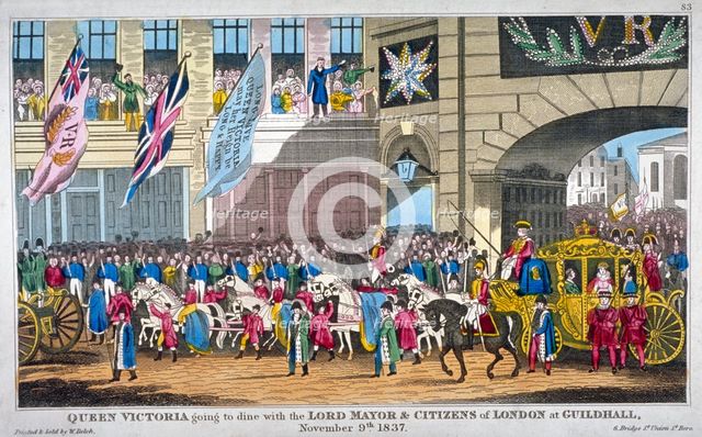Royal procession passing Temple Bar, London, 1837. Artist: Anon