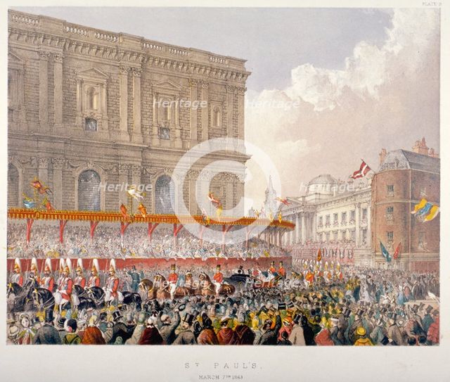 Royal procession passing the east end of St Paul's Cathedral, City of London, 1863. Artist: Day & Son
