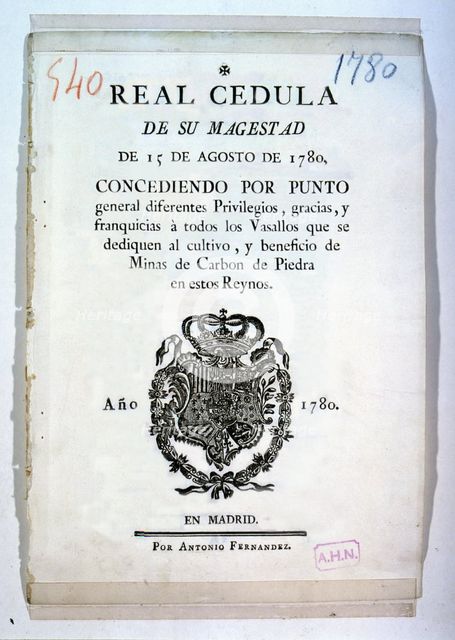 Royal Proclamation of King Charles III, 1780, privileges of the Crown to the vassals engaged in t…