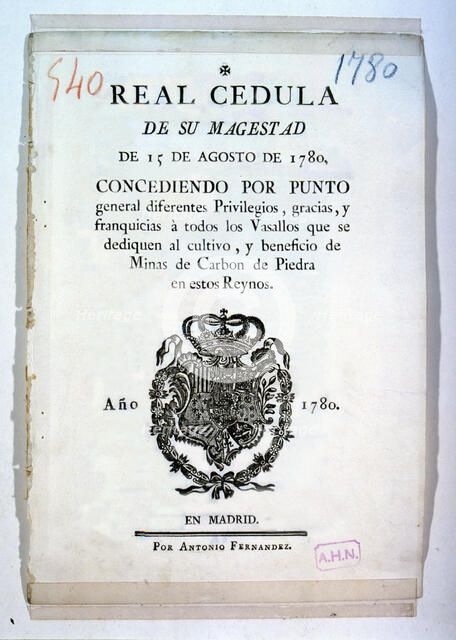 Royal Proclamation of King Charles III, 1780, privileges of the Crown to the vassals engaged in t…