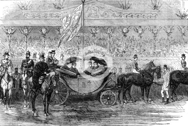 Royal Review of Scottish Volunteers at Edinburgh: The Queen's Carriage at the Saluting Point, 1881. Creator: Unknown.