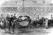 Royal Review of Scottish Volunteers at Edinburgh: The Queen's Carriage at the Saluting Point, 1881. Creator: Unknown
