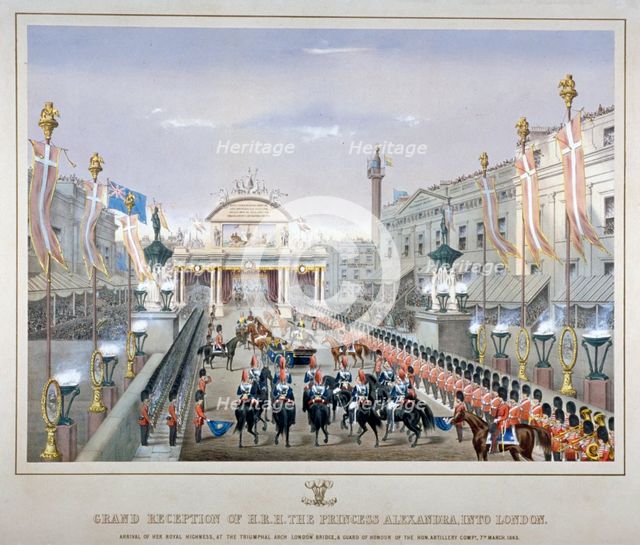 Royal reception on London Bridge, 1863.                                          Artist: Anon