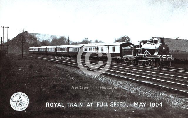 Royal train travelling at high speed in May 1904. Rail Way Company, London & North Western.