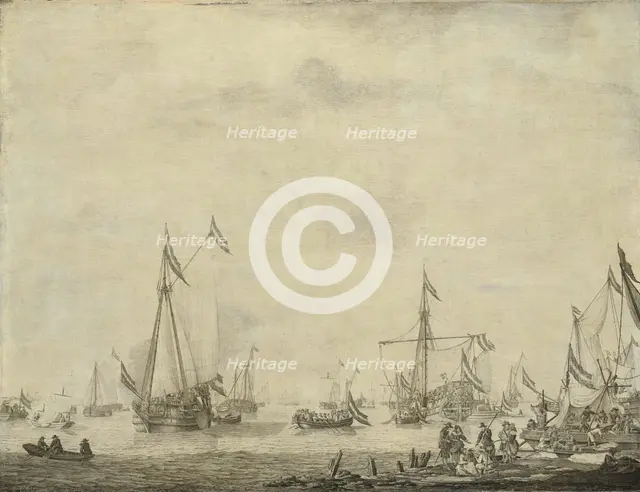 Royal Yacht and State Yacht Sail from Moerdijk with Charles II, King of England, on board, 1660, 166 Creator: Willem van de Velde I.