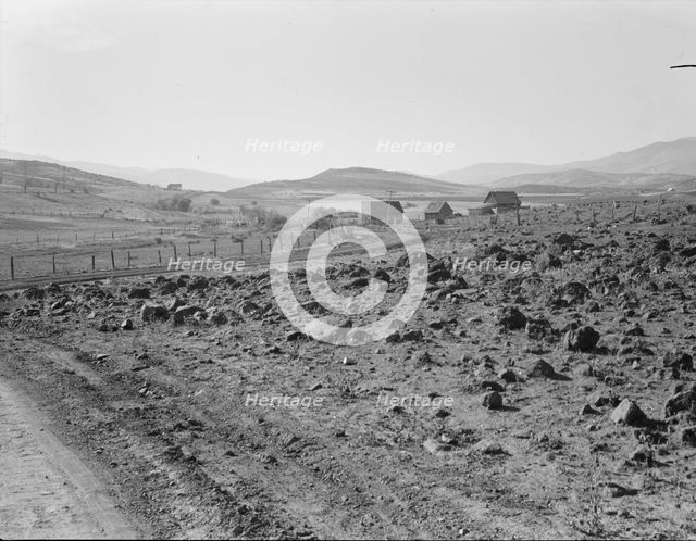Road up the valley toward Ola self-help sawmill co-op, Gem County, Idaho, 1939. Creator: Dorothea Lange.