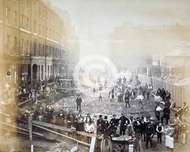Road widening works in Shoe Lane, City of London, 1871. Artist: Henry Dixon