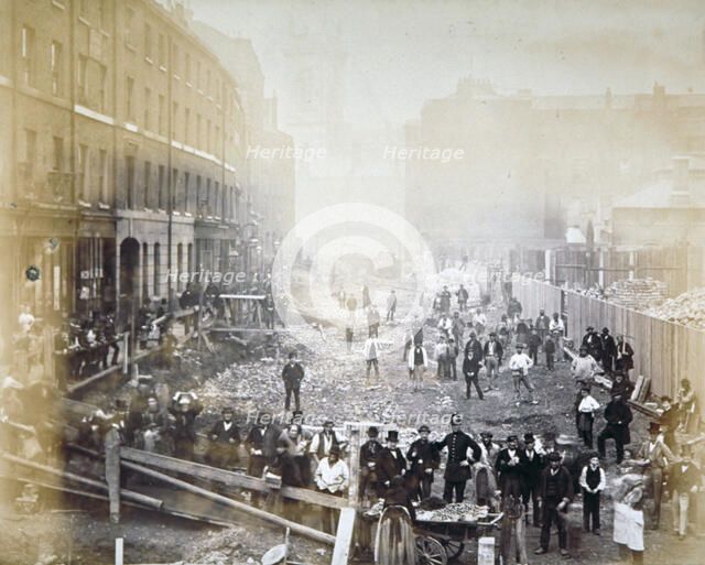 Road widening works in Shoe Lane, City of London, 1871. Artist: Henry Dixon