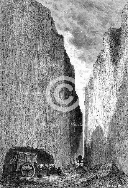 Road cut through the 'Yellow Earth', China, c1890.Artist: Hildibrand