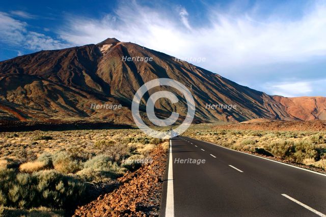 Road heading towards Mount Teide, Parque Nacional del Teide, Tenerife, Canary Islands, 2007. Creator: Peter Thompson.