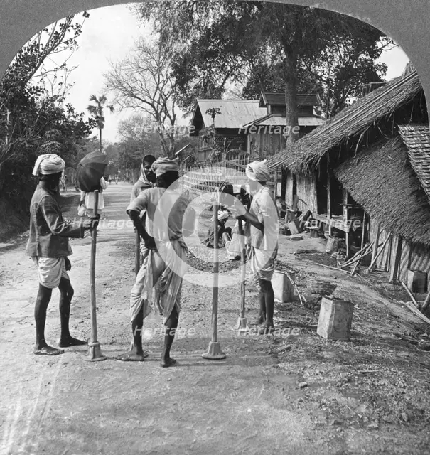 Road mending, Bhamo, Burma, 1908. Artist: Stereo Travel Co