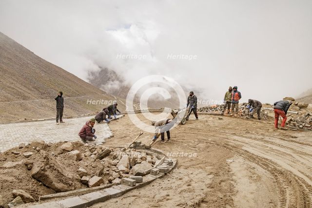 Road paving and repairs, Ladakh, India, 2023.  Creator: Peter Thompson.