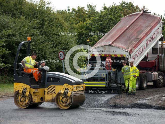 Road resurfacing in Hampshire, UK 2014. Creator: Unknown.