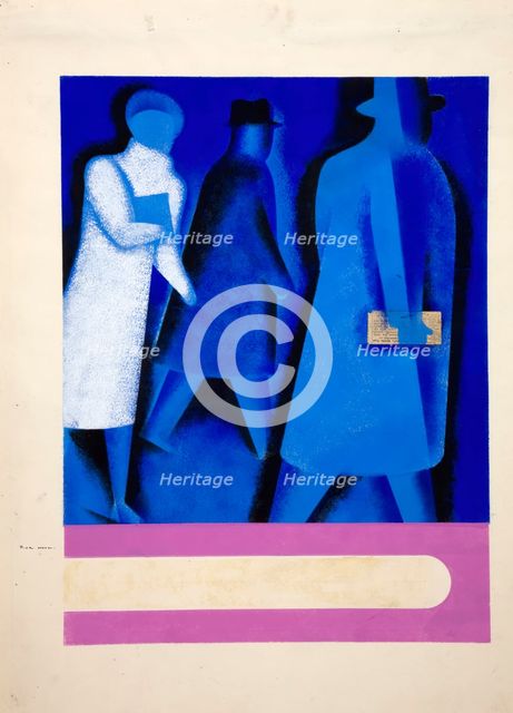 Road safety - Female and male figures walking at night, World War II poster, between 1939-1946. Creators: Central Office of Information, Tom Gentleman.