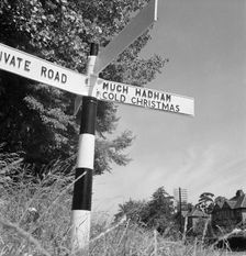 Road sign, Cambridge Road, Thundridge, Hertfordshire, 1952. Artist: John Gay