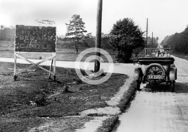 Road sign in New Forest, UK 1924. Creator: Unknown.