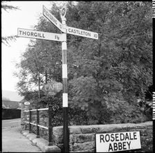 Road sign, Rosedale Abbey, Ryedale, North Yorkshire, 1967. Creator: Eileen Deste