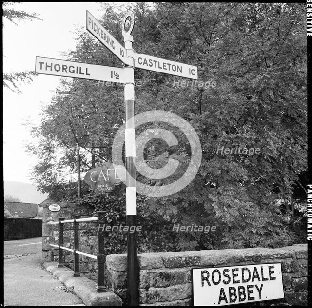 Road sign, Rosedale Abbey, Ryedale, North Yorkshire, 1967. Creator: Eileen Deste.