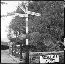 Road sign, Rosedale Abbey, Ryedale, North Yorkshire, 1967. Creator: Eileen Deste